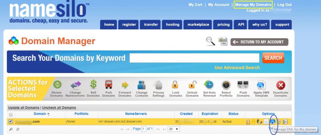 登陆namesilo域名后台