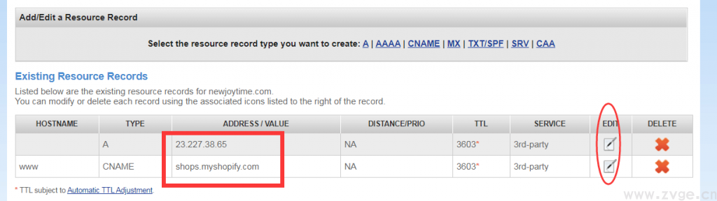的A和CNAME即可再次创建