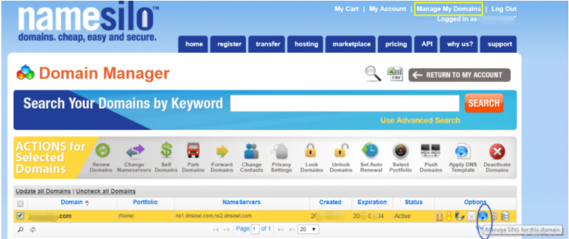 Namesilo注册的域名